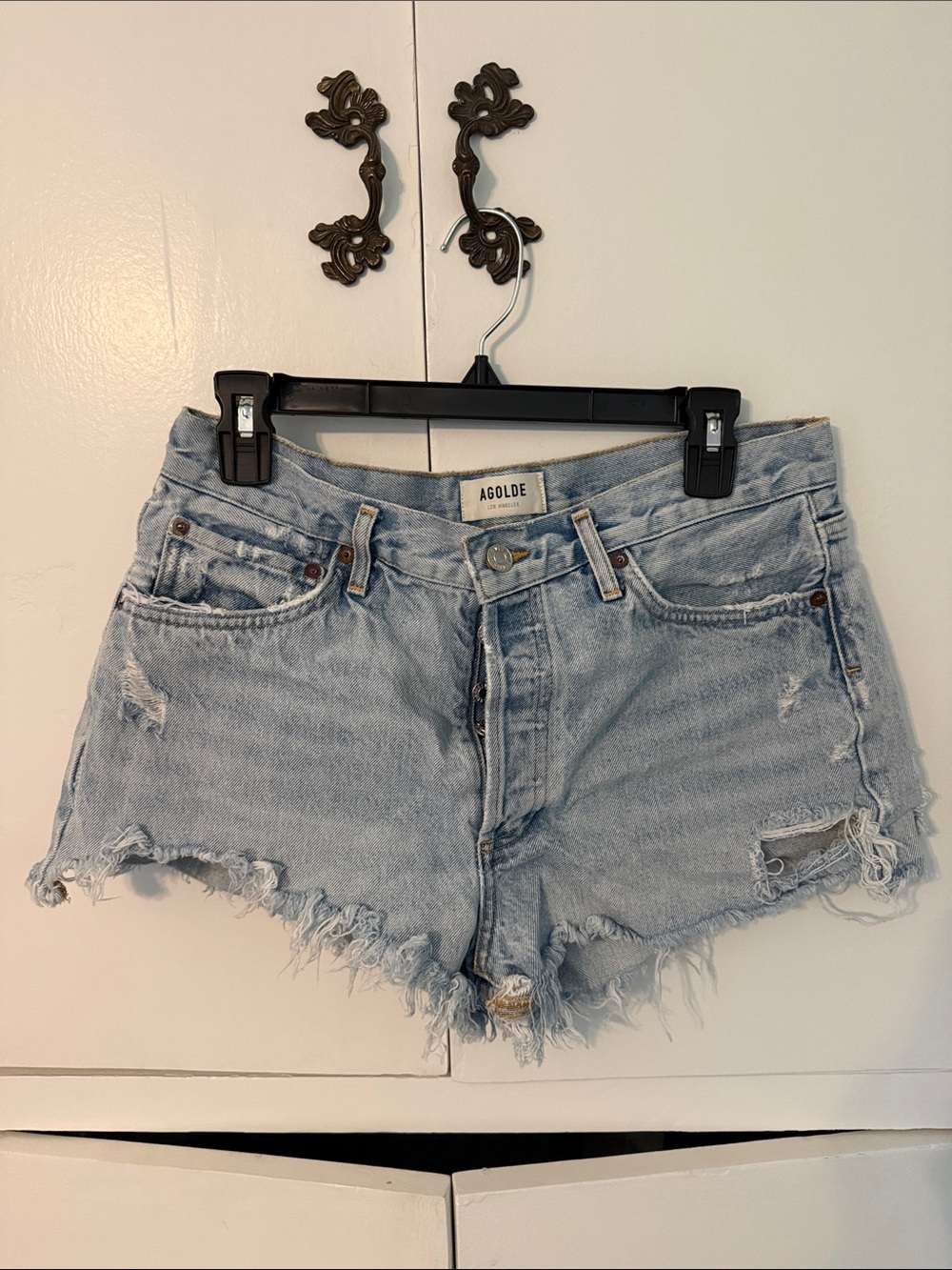 Agolde Parker Vintage Light Wash Frayed Hem Denim Shorts
